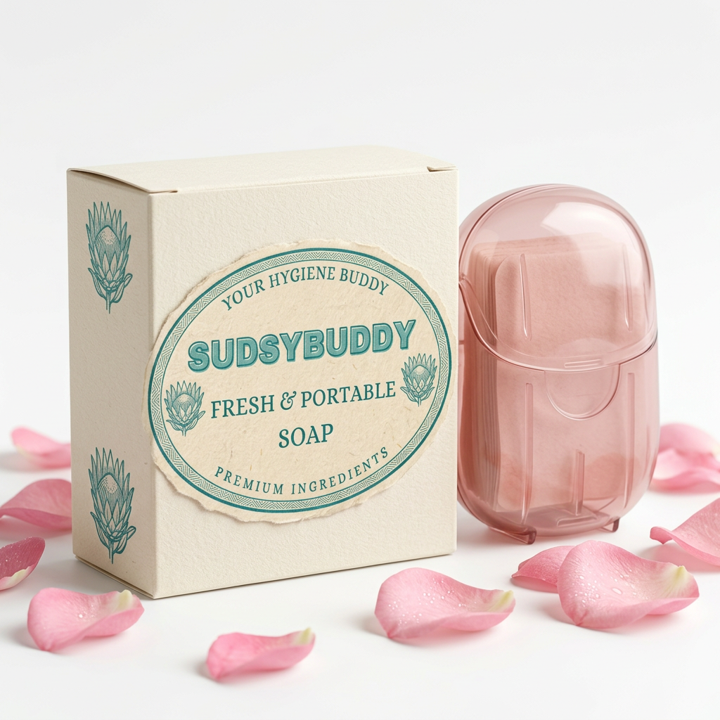 SudsyBuddy Rose Portable Soap with pink tinted case
